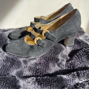 Valentina Rangoni Black Suede Mary Jane Heels Size 7